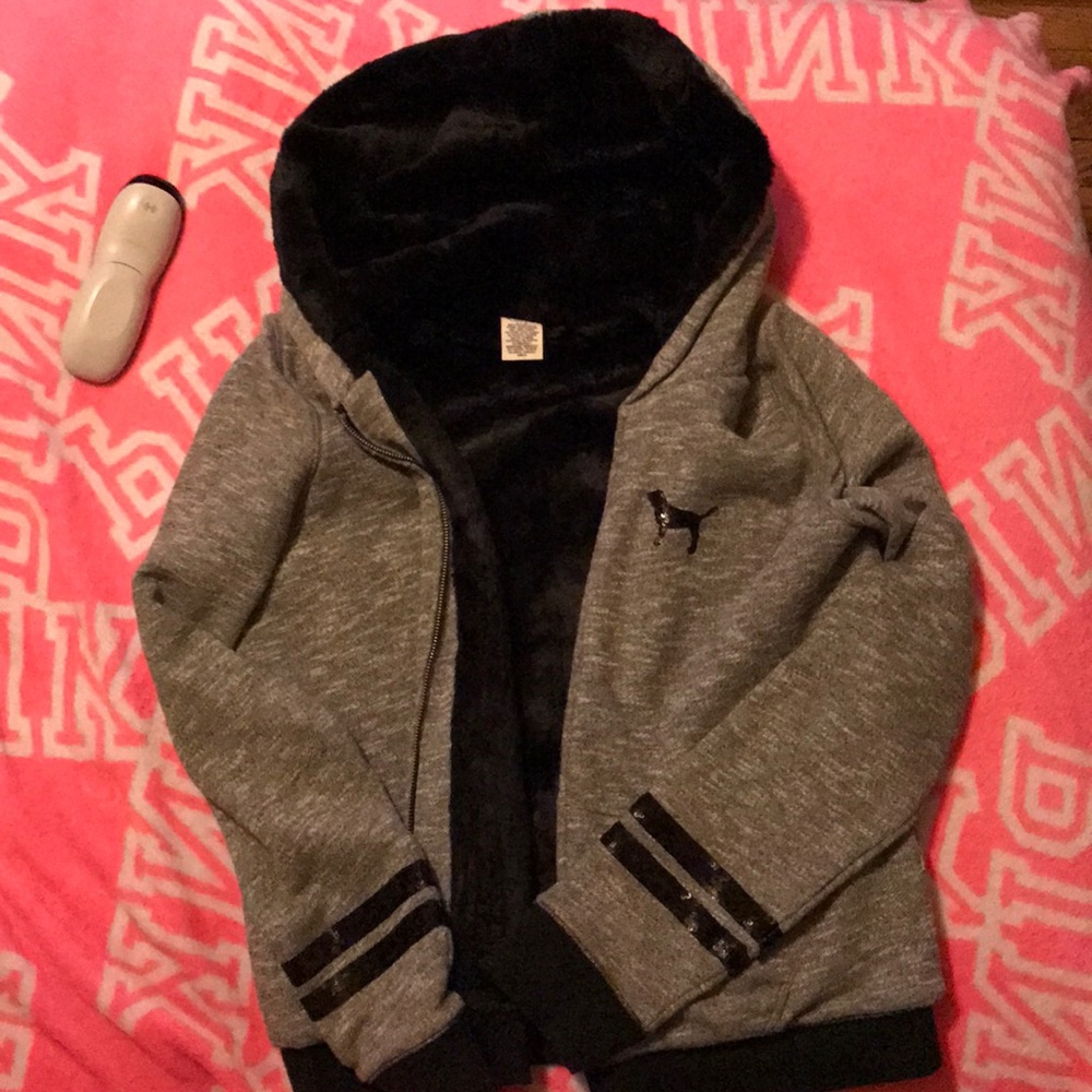 Large Victoria’s Secret Pink BLING Fur Hoodie